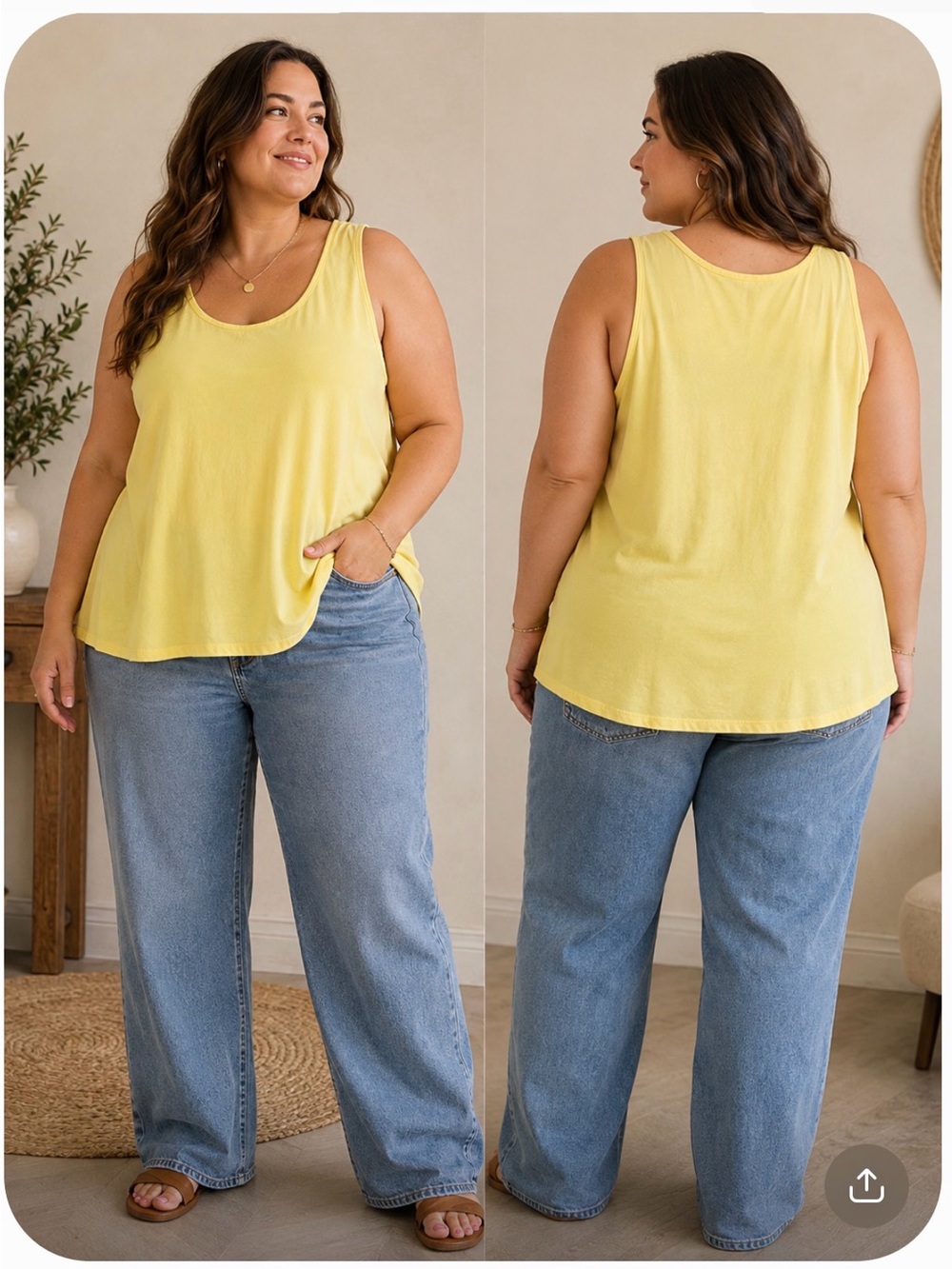 Tianello Tencel Butter Yellow Scoop Neck Tank Lightweight Garment Dyed Size XL